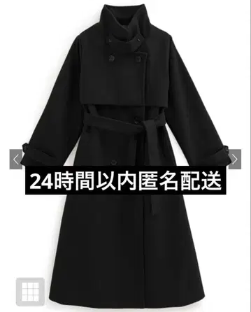 블랙 검정 옷깃 2Way 페이크 울 트렌치코트 롱 코트 GRL