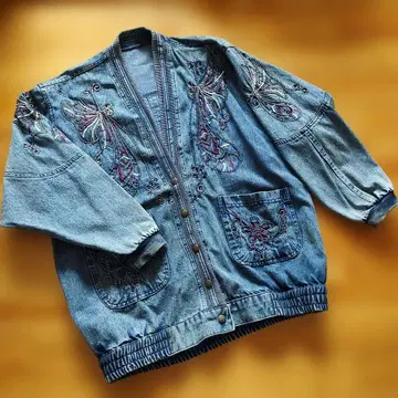 자수 데님 자켓 빈티지 L