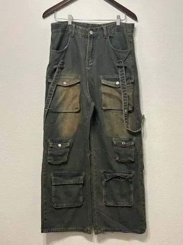 카고 팬츠 데미지 가공 그레이