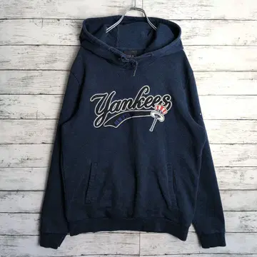 MLB 양키스 후드티 빅 로고 소매 와펜 XL 상당 네이비 구제 의류