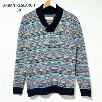 어반 리서치 38 숄카라 페어아일 패턴 스웨터 니트 블루 네이비