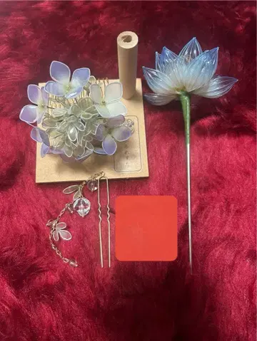 딥아트 청련 헤어콤 비녀 머리 장식 수국 빗