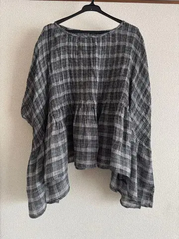 maison de soil 린넨 핀턱 풀오버 체크 메종드소일