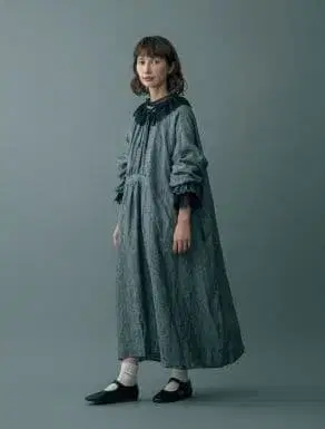 kazumi 콜라보 사만사 모스모스 소매 자수 린넨 원피스