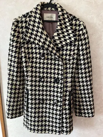 여성용 하운드 투스 패턴 피 코트 울 혼방 40 사이즈