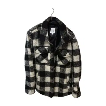 GAP 보아 플리스 자켓 화이트 블랙 체크 무늬 xs