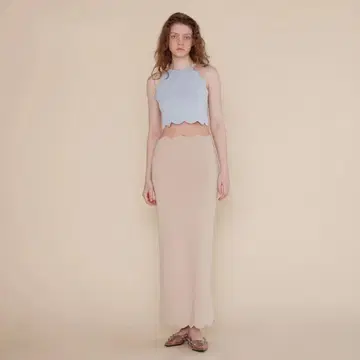 새상품 SeaRoomlynn 스캘럽 하이웨스트 Knit 스커트 베이지 M