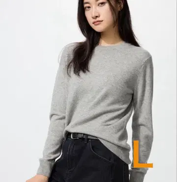 유니클로 캐시미어 크루넥 스웨터 그레이 L