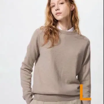 유니클로 캐시미어 크루넥 스웨터 베이지 L
