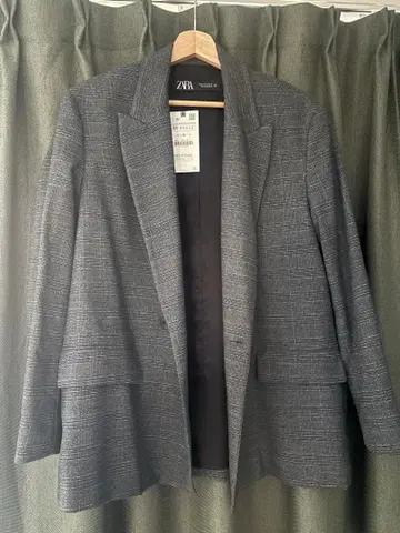 ZARA 그레이 체크 무늬 테일러드 자켓