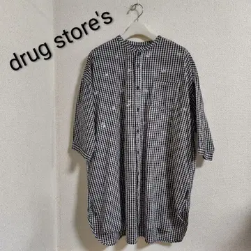 드럭스토어의 깅엄 체크 후드 부착 셔츠