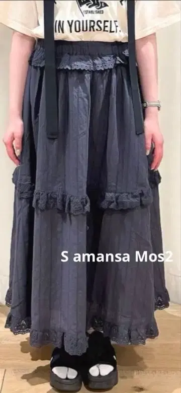 사만사 모스모스 SM2 도비 스트라이프 스캘럽 레이스 스커트 F 차콜