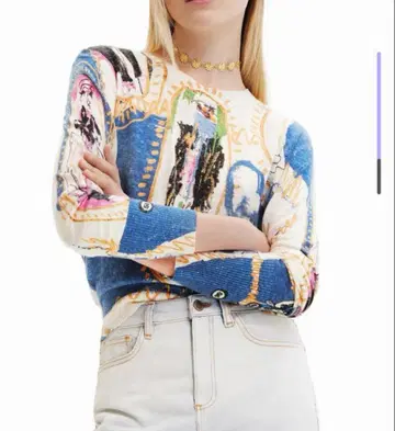 Desigual 데시구알 아트 프린트 긴팔 니트 상의 티셔츠