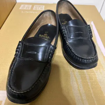 새상품급 REGAL 리걸 코인 로퍼 블랙 24cm 3E