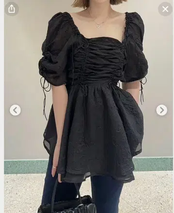 SNIDEL 시어 셔링 리본 블라우스 셔츠 블랙