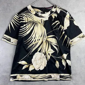 LEONARD 레오나르 트림 올 패턴 티셔츠 L 반팔 꽃무늬 크루넥