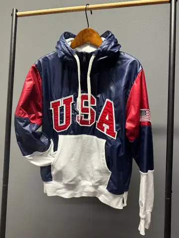 챔피언 USA 로고 후드 부착 후드티 네이비/레드/화이트