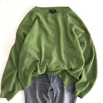 띠어리 캐시미어 혼방 풀오버 니트 꾀꼬리색 루즈핏 옐로우 그린 그린