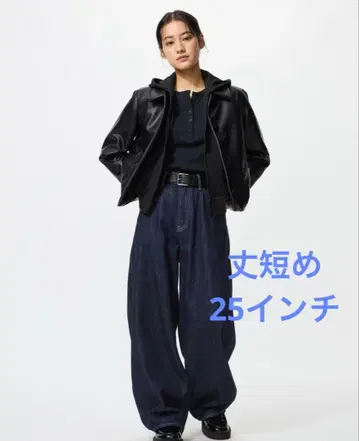 미사용 새상품 유니클로 배기 커브 청바지 25 기장 짧음 69BLUE