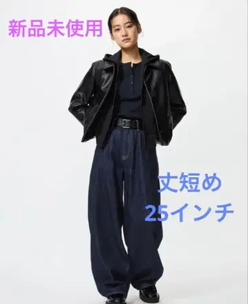 미사용 새상품 유니클로 배기 커브 청바지 25 기장 짧음 69BLUE