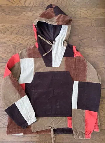 BEAMS 코듀로이 패치워크 후드티 M