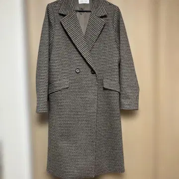 글로벌 워크 롱 코트 하운드투스 체크 패턴 베이지