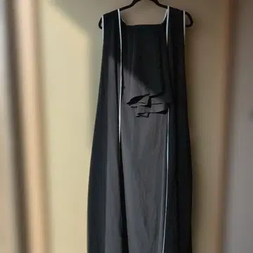 블랙 슬리브리스 롱 원피스 와이드 팬츠 세트