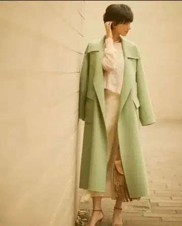 오쿠사 나오코 콜라보 민트 그린 롱 코트