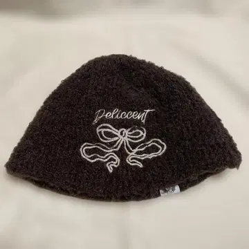 Deliceent 리본 자수 브라운 니트 모자 한국 브랜드