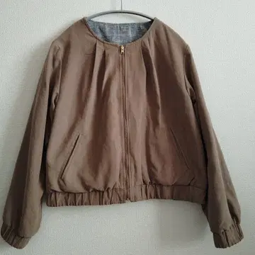 브라운 체크 리버서블 노카라 자켓