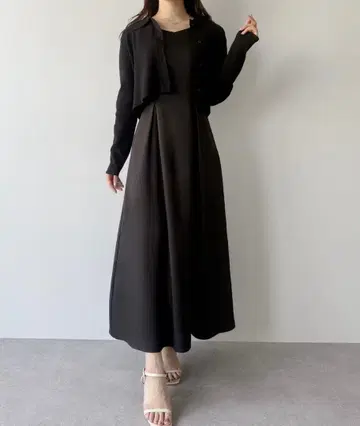 숏 폴로 가디건 + 슬리브리스 플레어 원피스 set