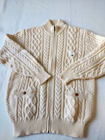 90s 파파스 케이블 니트 풀 집업 가디건 울 90% 나일론 10%