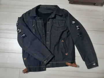 데미지 가공 다크 데님 자켓