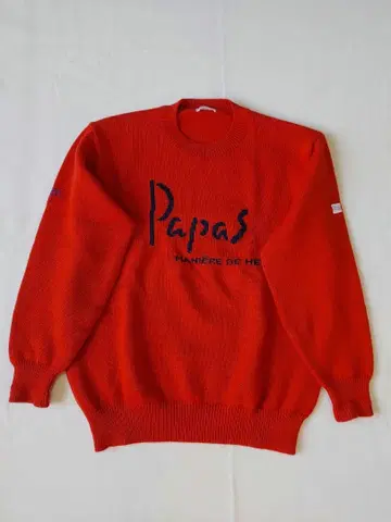 90s 파파스 프론트 로고 스웨터 울 100% 빨간색