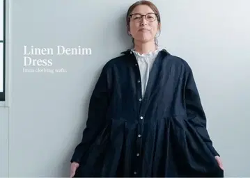 wafu 맞춤 리넨 데님 드레스 자켓 튜닉 프렌치 리넨