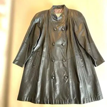 빈티지 A라인 스탠드 카라 가죽 코트 하라주쿠 마더 9호 블랙