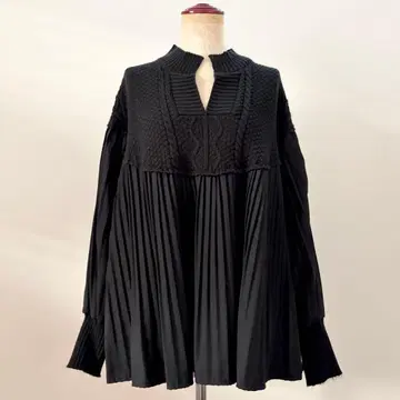 SAAAGE 부티크 플리츠 니트 블라우스 사 부티크