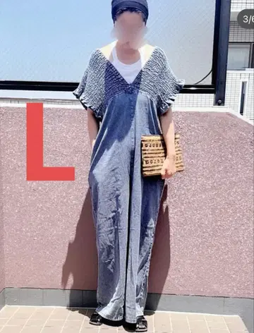 시마무라 LaxDanTia 데님 셔링 살로펫 라이트 블루 L 사이즈