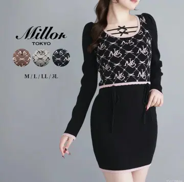 유메텐보 DearMyLoveMillor 모노그램 니트 미니 원피스
