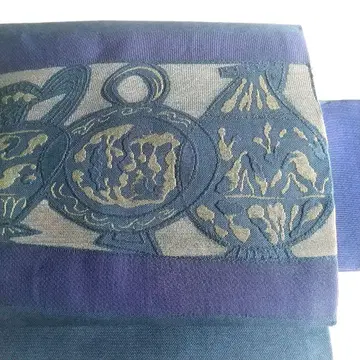 네이비 나고야 오비 항아리 무늬 실크 늘어뜨린 가는 허리띠