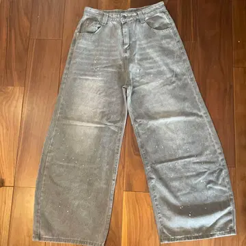 그레이 배기 팬츠 배기 데님 워시드 가공 페인트 가공