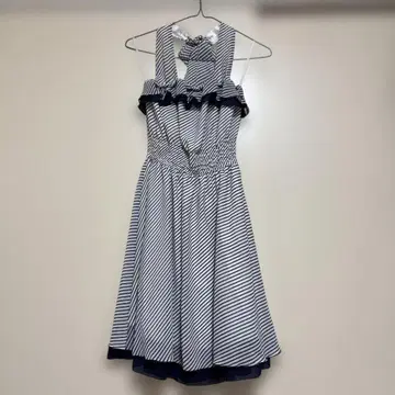 Rew de Rew 스트라이프 슬리브리스 무릎 기장 원피스