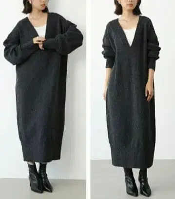 ONEP STAR 딥 V넥 니트 원피스 롱 니트 원피스