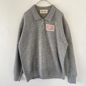 레어 PINK HOUSE 빅 로고 니트 폴로 니트 카라 부착 와펜