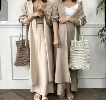 베이지 린넨풍 롱 스커트