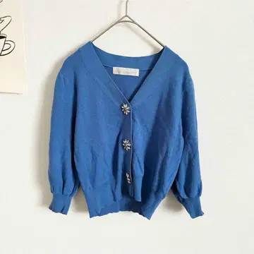 트란테안 손 드 모드 니트 가디건 7부 소매 비즈 숏 기장