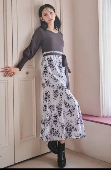 31 sons de mode 개더 슬리브 프린트 도킹 원피스