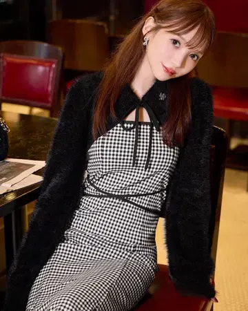 샤기 볼레로 set 깅엄 체크 롱 원피스 freesize