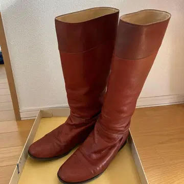 가죽제 적갈색 롱 부츠 승마 부츠 24.5cm 빅 사이즈