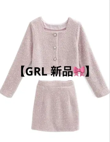 [내일 발송] 새상품 GRL 라메 샤기 자켓 x 미니 스커트 셋업